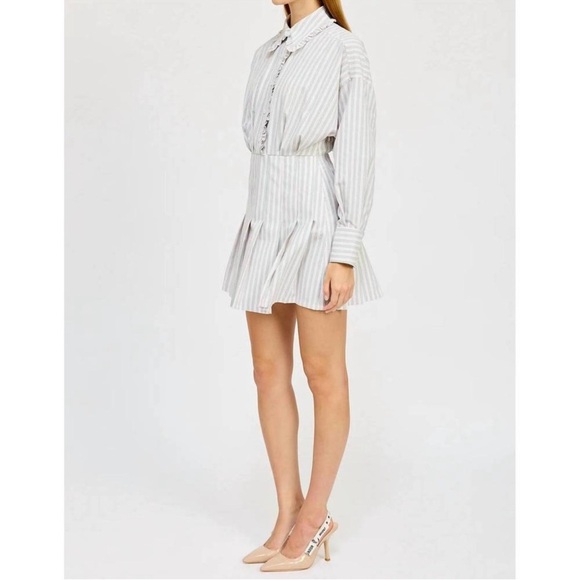 En Saison Striped Ruffle-Collar Mini Dress – XS - Picture 2 of 9